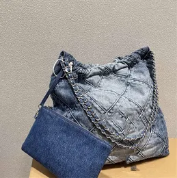 Umhängetaschen Channel 22 Denim Grand Shopping Tote Luxus Modekette Reise Designer Frau Sling Body Teuerste Handtasche mit Silber 6623ess