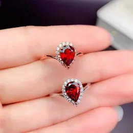 Cluster Rings Water Drop Style Natural Garnet Ring For Women Silver Jewelry Square Gem Real 925 Girl Birthday Gift Big Sale