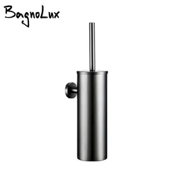 Toilet Brushes Holders Bagnolux Stainless Steel Gray Round With Protective Bucket Toilet Brush WC Durable Type Bathroom Accessories 231013