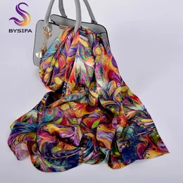 Шарфы BYSIFA, роскошный шарф из чистого шелка, шаль, женские весенне-осенние длинные шарфы, женский брендовый шелковый шарф на шею, платок 231016
