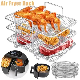 Accessori per utensili per barbecue Griglia per arrostire Airfryer Sostituzione della friggitrice ad aria Piroscafo in acciaio inossidabile Tre rack impilabili Gadget da cucina 231017