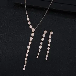 Earrings & Necklace Luxury Long Leaf Pendant Cubic Zirconia Wedding Jewellery Sets For Women Water Drop African Dubai Brides2pcs J220Z