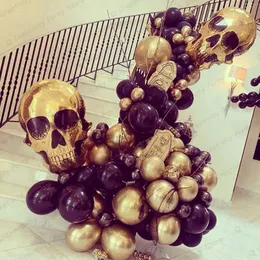 Inne impreza imprezowa dostarcza metalowe złoto i czarny balon zestaw girlandy czaszka Halloween dla dorosłych Dekoracja urodzin Dekoracja balonów dla dzieci festiwal zabawki piłki 231017