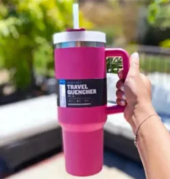 DHL Hot Pink Ready To Ship 40oz Mugs Tumbler With Handle Insulated Tumblers Lids Straw Stainless Steel Coffee Termos Cup 1017