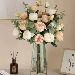 Dekorativa blommor 3 huvud Artificial Royal Rose Flower Wedding Home Decoration Luxury Table Fake Bouquet
