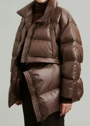 パフジャケットファッション冬のコート女性パンスーツスタンドカラールーズジッパーデタッチャブル長いカジュアルコットンジャケット