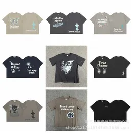 Męskie koszulki z pianki High Street Print Drukuj luźne okrągły szyję krótki rękaw męski i damski swobodny koszulka para pół rękawów T231017