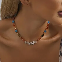 Choker Creative Retro kolorowy naszyjnik z kamienia naturalnego dla kobiet stylowe damskie damowe prezent urodzinowy biżuteria hurtowa sprzedaż bezpośrednia