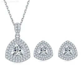 925 Sterling Silver Luxury Double Row Triangle Moissanite Diamond Necklace Stud Earrings Women Classic Jewelry Set