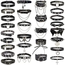 Gargantilha punk couro pu chocker colares para mulheres hip hop rock corrente coração pentagrama rebite colar criativo festa jóias acessórios