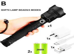 LED -ficklampa 90000 Lumens 702 Mest kraftfulla ficklampa 26650 USB Torch 70 Lantern 18650 Hunting Lamp Hand Light1291277