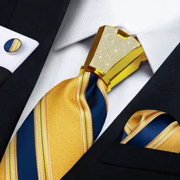 Cravatte di lusso oro blu a righe cravatte per uomo accessori da sposa uomo cravatta gemelli fazzoletto da taschino moda argento cravatta fibbia uomo regalo 231013