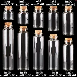 24pcs 10ml 15ml 20ml 25ml 30ml Cute Clear Glass Bottles with Cork Stopper Empty Spice Jars DIY Crafts Vialsgood qty Acxio