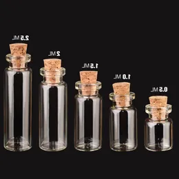 05ml- 5ml Tiny Cork Stopper Vial Glass Tube With Wooden Mini Sample Wishing Bottles Reagent Test Grpur
