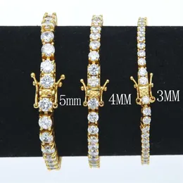 3mm 4mm 5mm 6mm 7 8inch Men Zircon Tennis Chain Bracelet Gold Silver Copper 1 Row CZ Chain Hip hop Bracelet253V