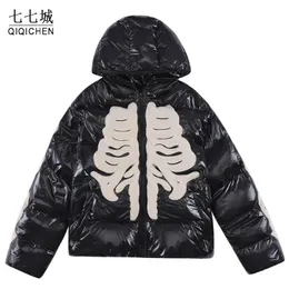 Giacche da uomo Inverno Retro Scheletro Parka Uomo Giacca luminosa Hip Hop Street Harajuku Y2k Addensare Cappotti caldi imbottiti Cappotto antivento allentato Unisex 231016