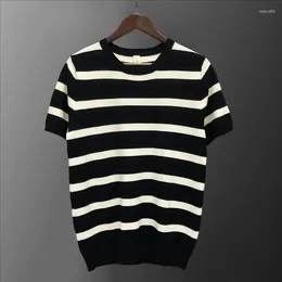 Men's T Shirts Summer Contrasting Stripes Crew Neck Slim Tshirt High Quality Short Sleeved Knitwear Bottomed Camisa Hombre Mannen Kleding