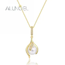 Colares de pingente Anllnoel 9k 14k 18k colar de ouro amarelo para mulheres 758mm pérolas de água doce presentes de aniversário k jóias bijoux 231017