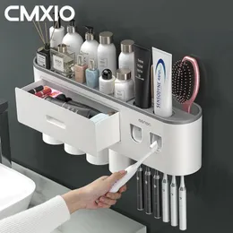 Suporte para escova de dentes CMXIO Suporte para escova de dentes com dispensador de pasta de dente 1/2/3/4/5Cups Conjunto de rack de armazenamento Organizador montado na parede para acessórios de banheiro 231013