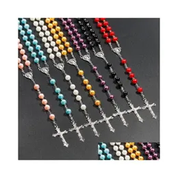 Beaded Necklaces Unique Design Accessories Catholic Christian Rosary Long Imitation Pearl Necklace Mens And Womens Sweater Chain 50Pcs Dhdwa