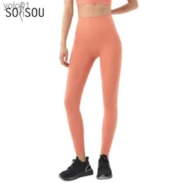 Tute da donna SOISOU Nylon Yoga Pantaloni Leggings da palestra Donna Ragazza Fitness Collant morbidi Vita alta Elastico traspirante No T Line Pantaloni sportiviL231017