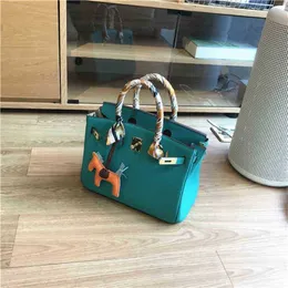 Borsa a mano Designer Pavone Verde Modello Litchi Vera Pelle Morbida Borsa Diagonale a Spalla da Donna di Grande Capacità con Logo