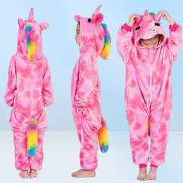 Zimowa flanelowa miękka ciepła jednorożec Kigurumi z kapturem zwierzęcy z kreskówek chłopcy piżamowi pamie dla dziewcząt dzieci snu 282v9159597