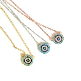 100 ٪ 925 Sterling Silver Classic Necklace Round Disk Micro Pave Colorful Cz Fringquoise Evil Eye Charm Lucky Girl Gift Chain270C