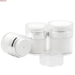 15 30 50g Pearl White Acrylic Airless Jar Round Cosmetic Cream Pump Packaging Bottle LX8995high qualtity Buehe Hbevb