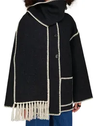 2023 Herbst/Winter Neue Designer Europäischen und Amerikanischen frauen Mode Woolen Mantel Verdickt Lose mit Schal Quaste frauen Stil