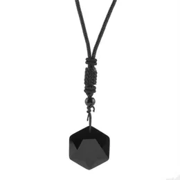 Ожерелья с подвеской из черного обсидиана, ожерелье из натурального камня для мужчин и женщин, амулет с гексаграммой, регулируемая веревочная цепочка, воротник Gifts229y