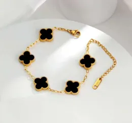 Braccialetti con ciondoli Moda Classica 4/Quattro foglie di trifoglio Bracciale rigido Catena in oro 18 carati Conchiglia di agata Madreperla per le donne Gioielli per la festa della mamma da donna AAA