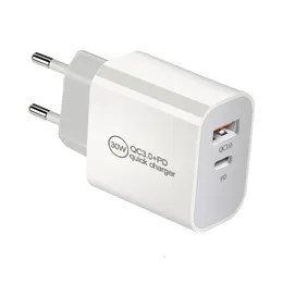 55 W USB C SUPER FAST Charger PD 30W Podwójny port QC 3.0 Typ C Szybkie Adapter ładowarki UE Us UK UK AK Plug na iPhone Samsung LG Pixel 8 Pro