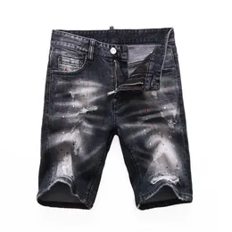 Summer Men Holes Denim Shorts Fashion Mens Cainted Denim Jeans Slim Straight Adist Jeans Trend Shorts Black Black 8271273V