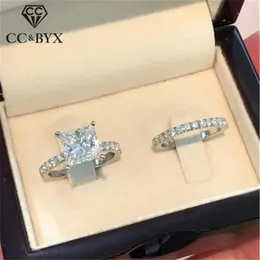 Cluster Rings Sets For Women Princess Couple Ring Cubic Zirconia Bridal Wedding Jewelry Romantic Engagement Anel Drop 23071310K