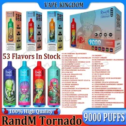 Original Randm Tornado 9000 Puff Disposable E Cigaretter 0,8Hm Mesh Coil 18 ML POD Battery Rechargeble Electronic Cigs Puff 9K 0% 2% 3% 5% RBG Light Vape Pen Kit VPAE