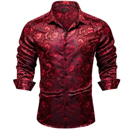 Sukienki dla mężczyzn Red Silk Men Luksusowy luksusowa koszula społeczna projektant bluzki nocny bar na bal mat