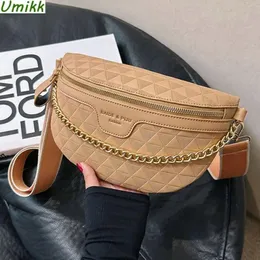 Torby w talii kobiety PU skórzana torba na tyłek szeroki pasek klatka piersiowa swobodne zamek zamek mody mody łańcucha na ramię Crossbody 231017