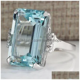 Wedding Rings Wedding Rings Luxury Charms Large Square Blue Stone Engagement Ring Charming Gold/9 2 5 Color Cubic Zirconia Jewelry For Dhv7Y