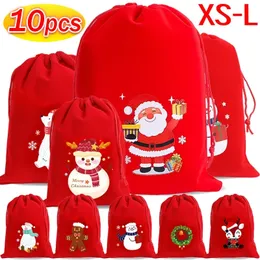 Christmas Decorations 1 10pcs Red Velvet Bags Drawstring Pouch Candy Snack Gift Bag Bracelet Jewelry Packaging Storage Year 2024 231018