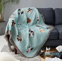 Cute Dog print Throw Blanket Multifunction knitted universal blanket Nonslip Blankets Slipcover Cobertor for Sofa Bed Travel