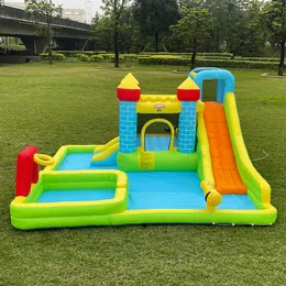 Çocuklar için şişme futbol tatbikatları Waterslide ile Bouncy House Arka Bahçe Fun Sports Su Parkı Jump Alan Basketbol Çember Çocuk Doğum Günü Partisi