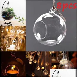 Świecane uchwyty 8pcs 6/8 cm Szklany uchwyt świecy wiszący globały tealight terrarium ślubne świecznik Wazon Domowy wystrój 2208 dhgarden dhoou