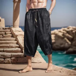 Erkek pantolon retro turp erkekler için yaz kıyafetleri buz ipek koyu çiçek erkek moda gevşek plaj pantolon spor salonu eşofman