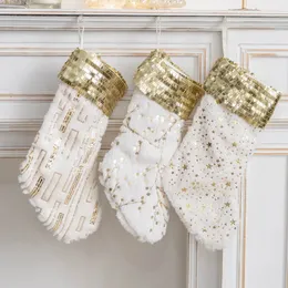 Noel dekorasyon çorap çorap peluş peluş bronz hediye çantası şömine ev ağaç kolye 231017