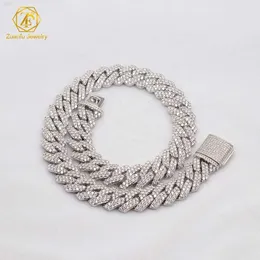 12 14mm 925 Sterling Silver Iced Out Diamond Prong Cuban Link White Gold Necklace for Men and Women Hip Hop Jewelry Cuban Chain