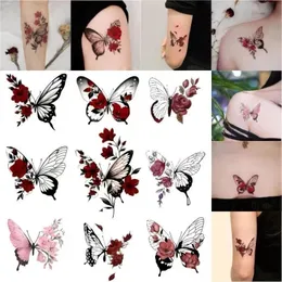 5PC Temporary Tattoos 9pc/Lot Butterfly Rose Waterproof Tattoo Stickers Arm Ankle Female Fake Collarbone Flower Art Tatoo Temporales 231018