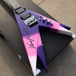 Roman Jack Vinnie Vincent Double V Purple Pink Electric Guitar Floyd Rose Tremolo Locking Nut Rosewood Fretboard Shark Fin Inlay Chrome Hardware