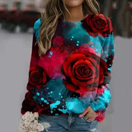 Women's Hoodies Floral Flower Hoodie Roses 3D Print Women O-Neck Y2k Streetwear Sweatshirts Oversized Pullovers Girl Tops Woman Clothing