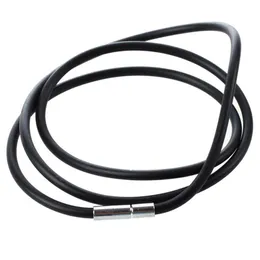 3mm Black Rubber Cord Necklace with Stainless Steel Closure Women Men Choker Accessories Collier - 25 5inch210T